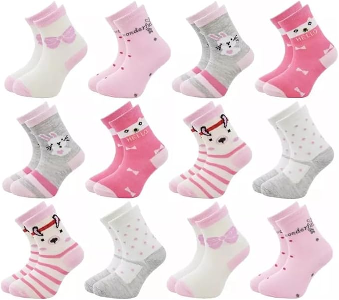 Meia Infantil conjunto com 12 pares para meninas, meninos e bebês.