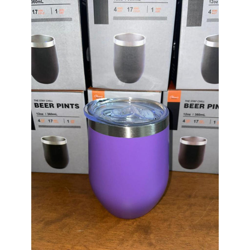 Copo Cuia Térmico de Aço Inoxidável Parede Dupla Preto e Roxo - 350ml