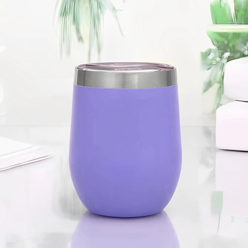 Copo Cuia Térmico de Aço Inoxidável Parede Dupla Preto e Roxo - 350ml