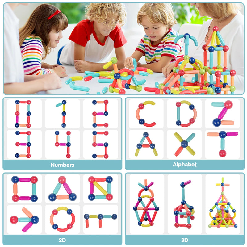 Conjunto magnético de blocos de construção e bolas. Brinquedo magnético para crianças, brinquedos educativos Montessori