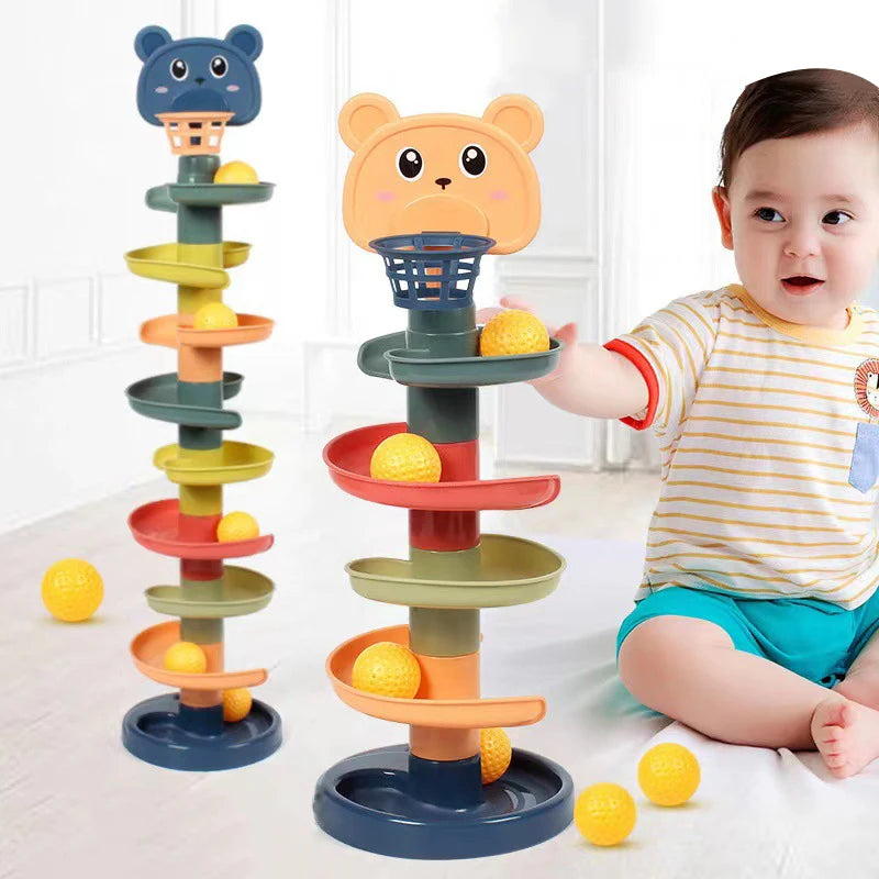 Brinquedo Montessori para bebês, torre de bola rolante criança, empilhamento pista giratória, bola deslizante, brinquedo educativo para crianças 2 a 4 anos de idade.