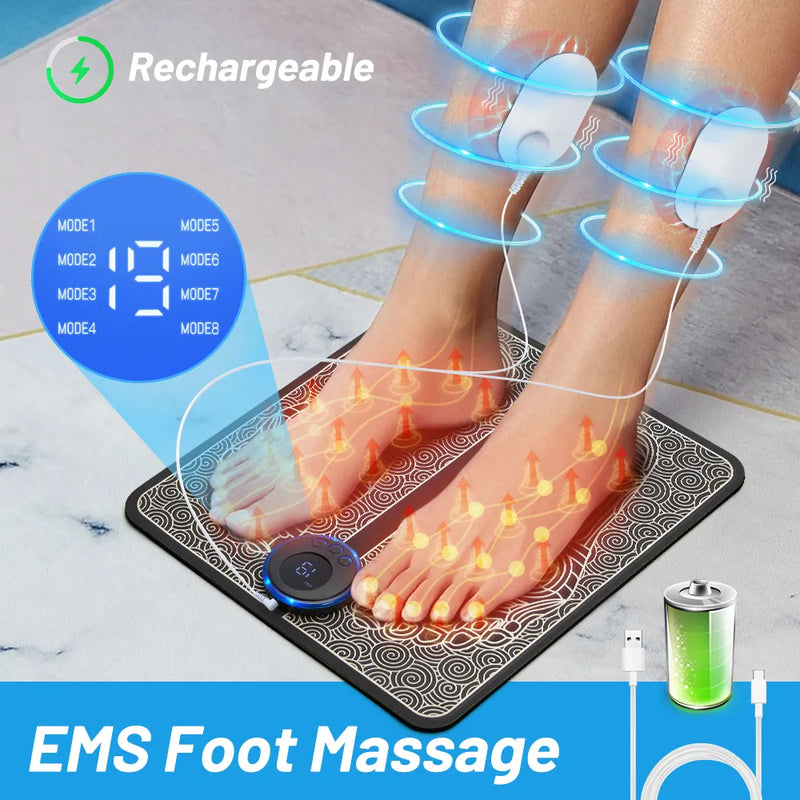 Almofada Massageadora para os pés elétrica EMS. É dobrável. Gera estimulação muscular e alivia a dor e  o cansaço. Verdadeiro relaxamento dos pés.