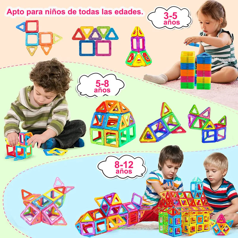 Blocos de construção magnéticos de tamanho grande e mini. Brinquedos de montagem e criatividade para crianças. Conjunto de construção. Presentes para crianças.