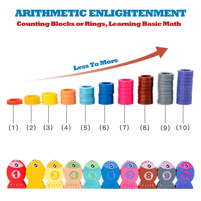 Brinquedo de madeira Montessori para crianças, quadro de atividades em matemática, com pesca magnética.