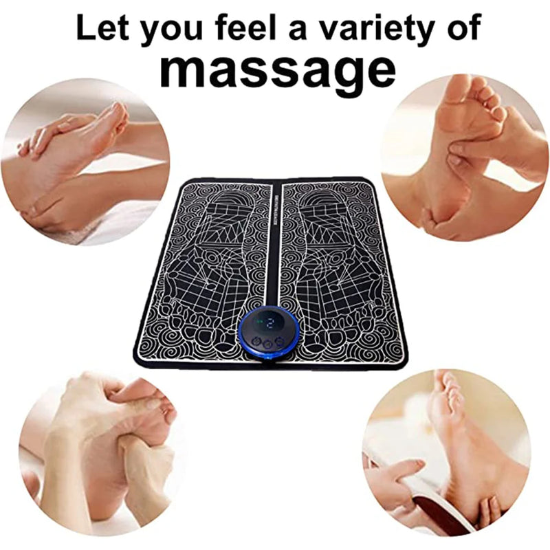 Almofada Massageadora para os pés elétrica EMS. É dobrável. Gera estimulação muscular e alivia a dor e  o cansaço. Verdadeiro relaxamento dos pés.