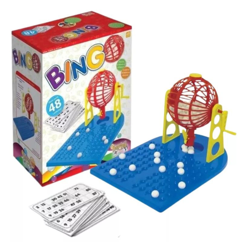 Jogo de Mesa Bingo com 48 Cartelas e Dispenser de Bolinhas