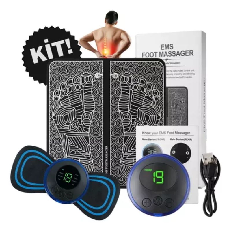 Tapete massageador para o relaxamento dos pés e mini massageador elétrico para  alívio das dores musculares.