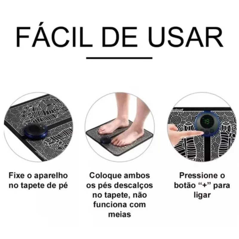 Tapete massageador para o relaxamento dos pés e mini massageador elétrico para  alívio das dores musculares.