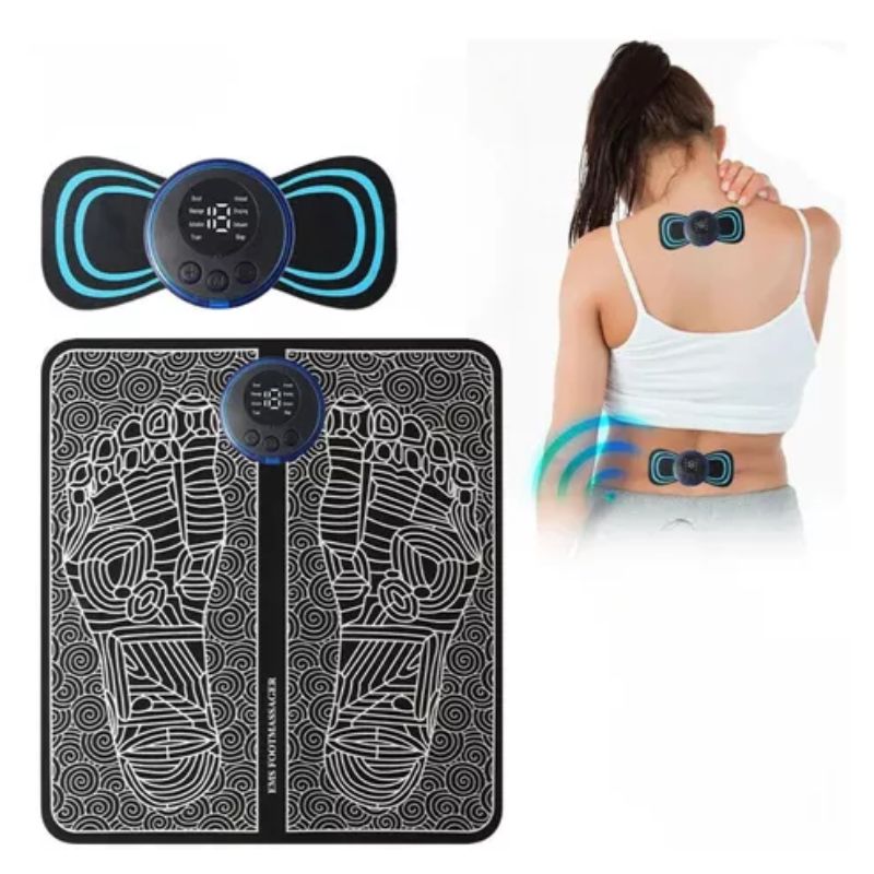 Tapete massageador para o relaxamento dos pés e mini massageador elétrico para  alívio das dores musculares.